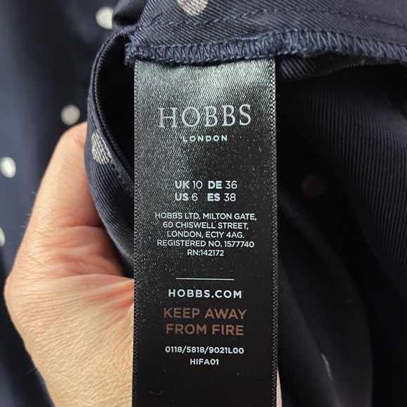 HOBBS LONDON // “Marci” Polka Dot Navy Blue Pullover Shirt Dress roll-up sleeves - Picture 10 of 11